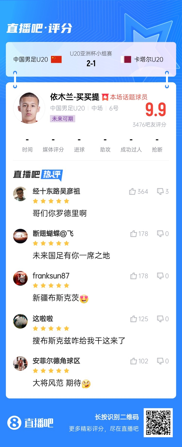  依木蘭+陳澤仕泰山中場(chǎng)連線！19歲依木蘭獲封：新疆布斯克茨！