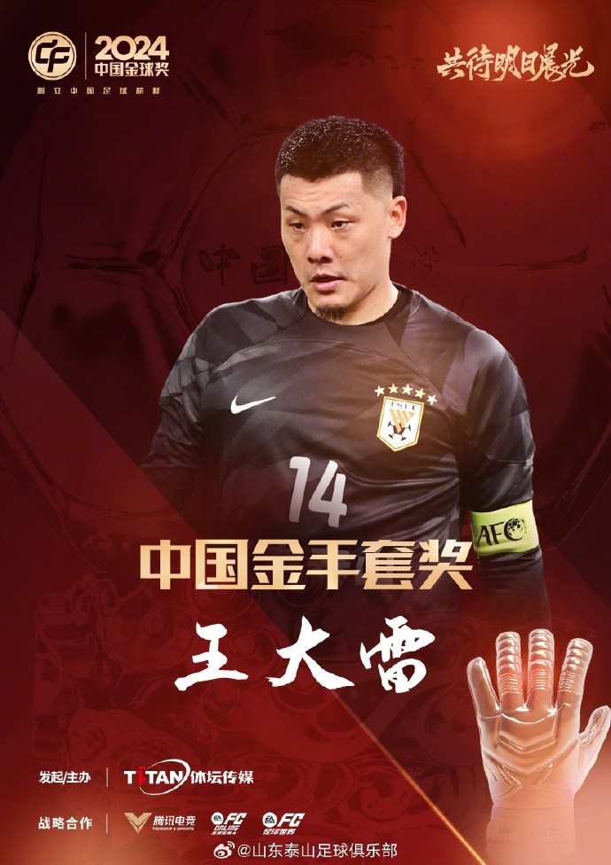  王大雷榮獲中國金手套獎，謝文能入選中國金球獎候選人前三名