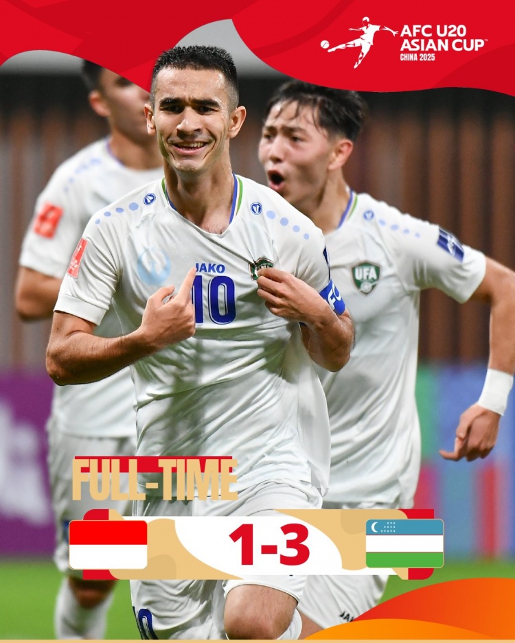  烏茲別克斯坦U20隊(duì)3-1印尼U20隊(duì)兩連勝晉級(jí)8強(qiáng)，印尼U20隊(duì)出局