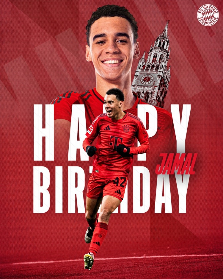  拜仁官方祝穆西亞拉22歲生日快樂，加盟至今出戰(zhàn)196次獲59球38助